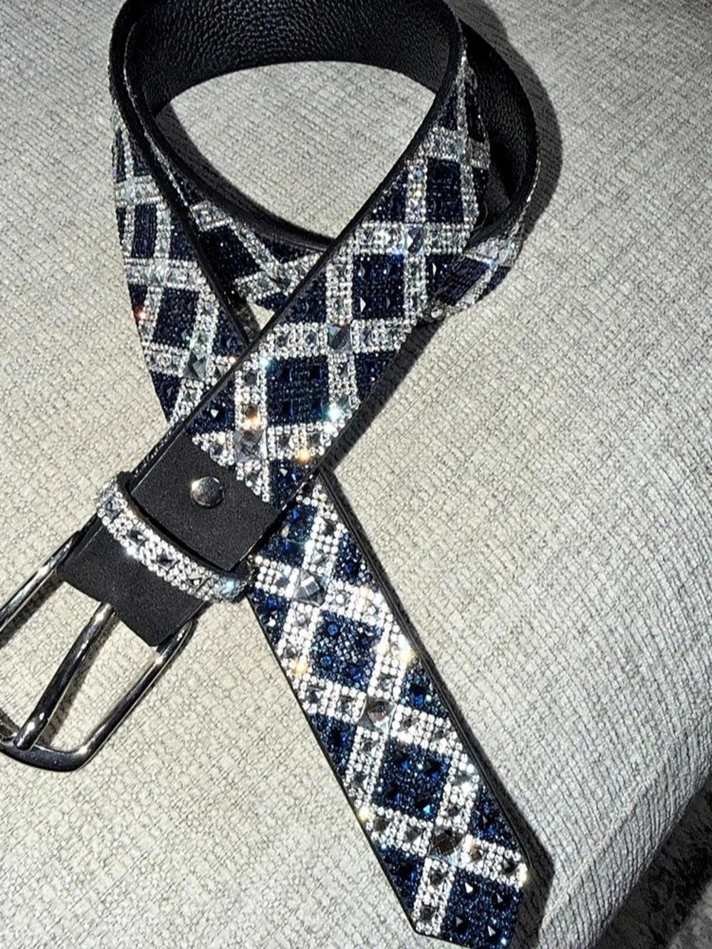Gem Geometric Rhinestone Belt in Black & Blue Like New
